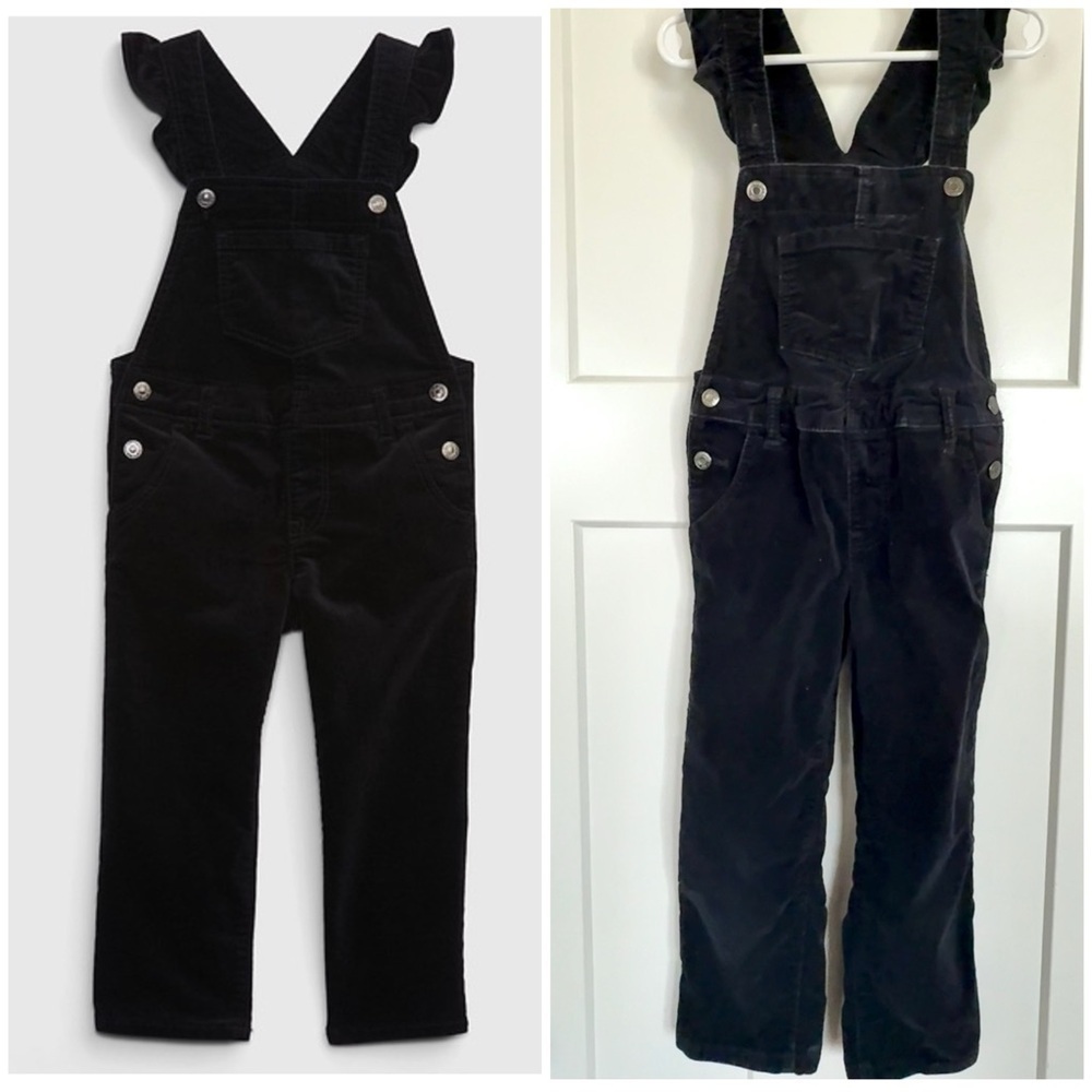 Baby Gap Velvet Overalls | Black | Ruffle Straps | Size 5 Toddler